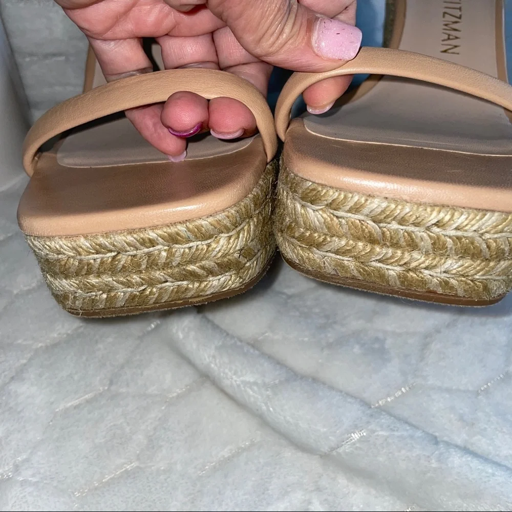 Stuart Weitzman Nude Tan Espadrille Wedge Sandals